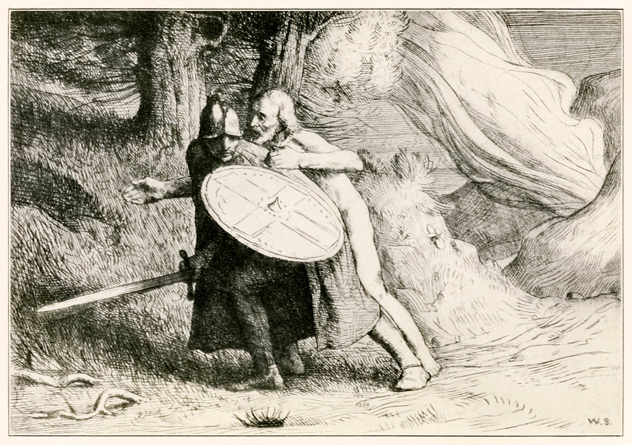 Údolí stínu smrti od Poutníků Pokrok z tohoto světa k tomu, který přijde John Bunyan (1628-1688) ilustrace William Strang (1859-1921) Christian prochází ústy od William Strang