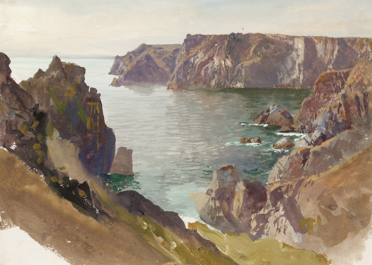Coastline, Cornwall, cca 1877-80 (wc a kvaš na špinavě bílém tkaném papíře) od William Trost Richards