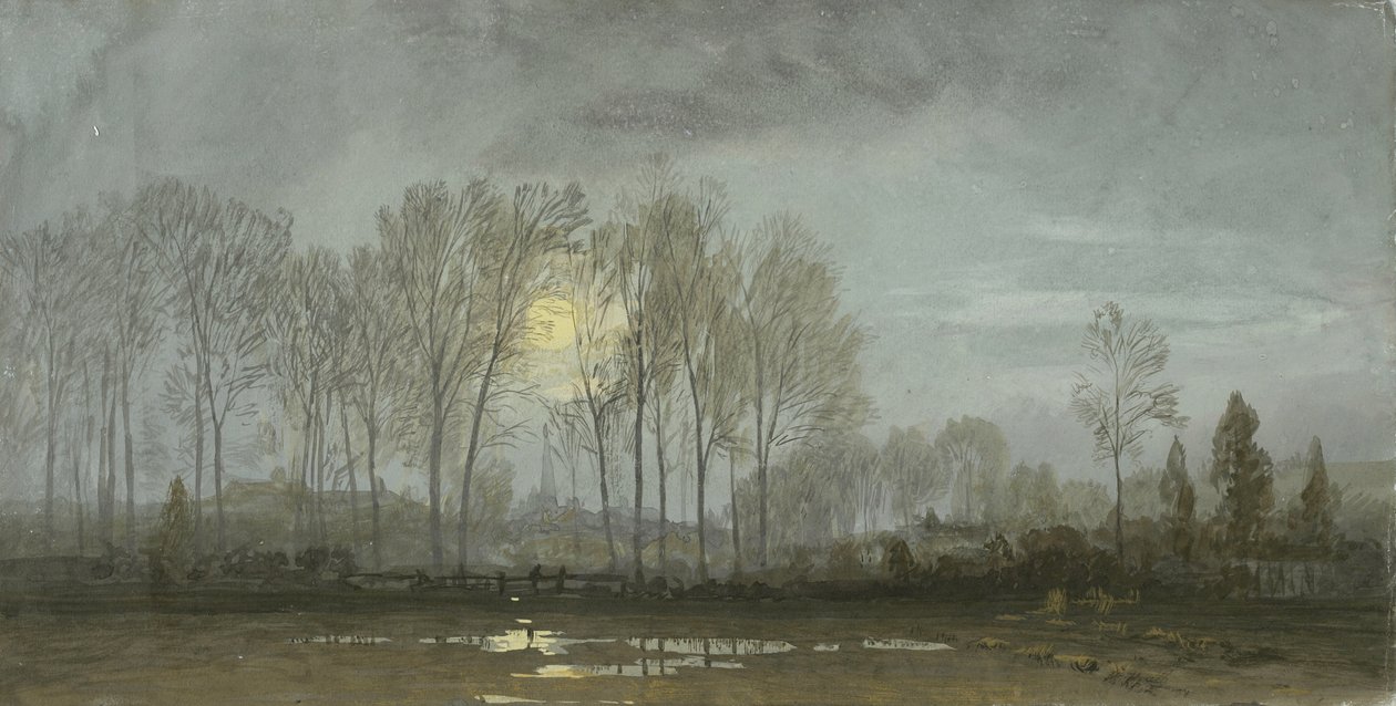 Moonlit Landscape, 1862 (wc with gouache on blue-grey wove paper) od William Trost Richards
