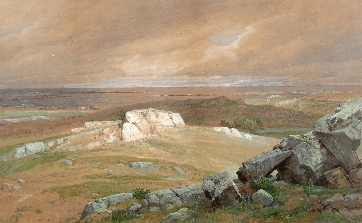 Blízko Newportu, 1877 (čb a kvaš na modrozeleném vliesovém papíře) od William Trost Richards