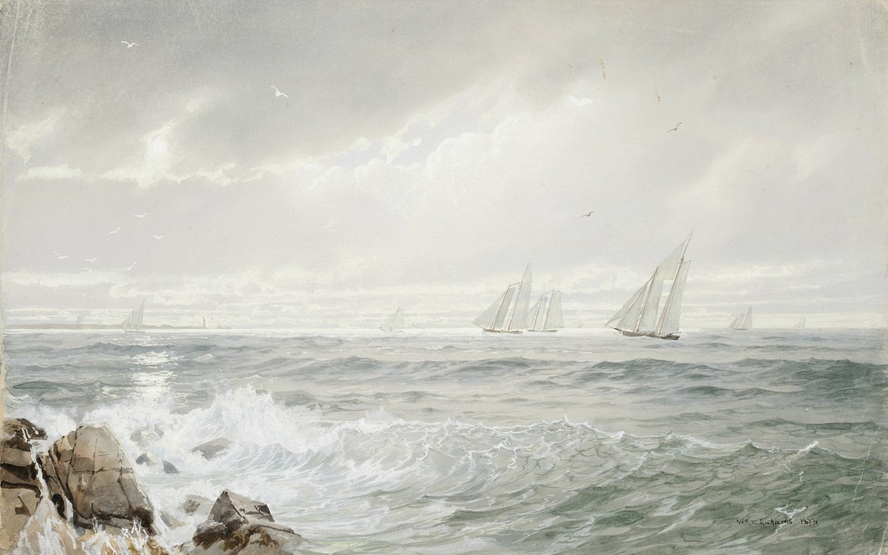 Yachts Off Newport, 1877 (wc a kvaš na lesklém papíře) od William Trost Richards