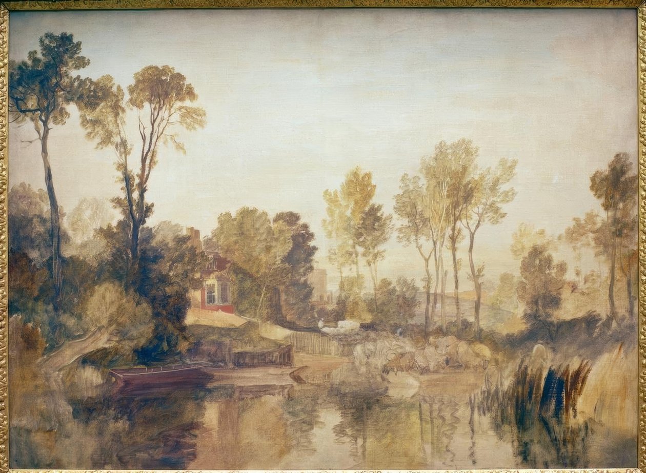 Dům u řeky, se stromy a ovcemi od Joseph Mallord William Turner