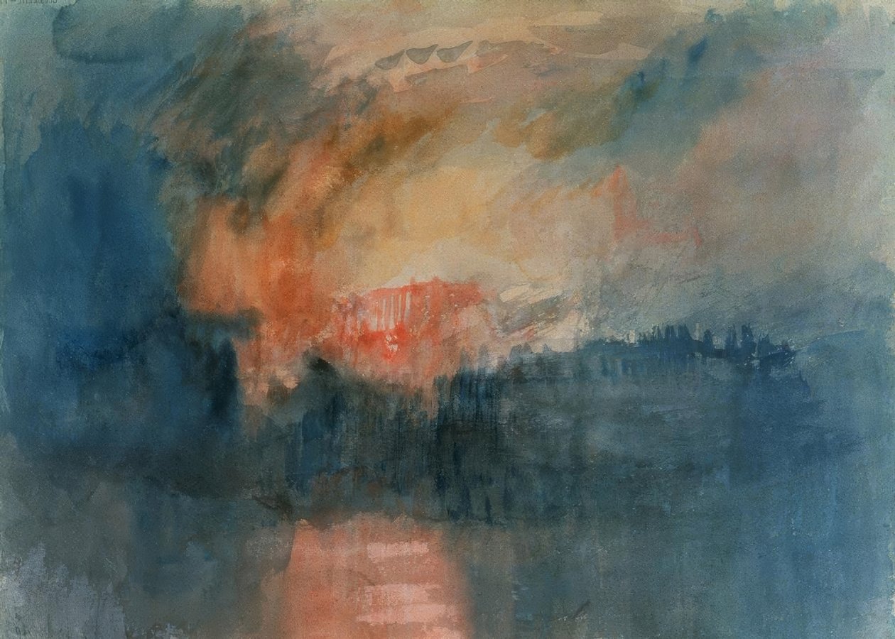 POŽÁR PARLAMENTU DNE 16.10.1834 - 1835 - O / L - 23,3X32,5 - ANGLICKÝ ROMANTISMUS. Künstler: JOSEPH MALLORD WILLIAM TURNER. Místo: TATE GALLERY, ANGLIE od Joseph Mallord William Turner