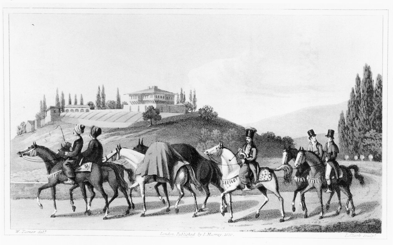 Způsob cestování po Turecku, z knihy Williama Turnera "Journal of a Tour in the Levant", vyryl L. Clark, vydáno 1820. od Joseph Mallord William Turner