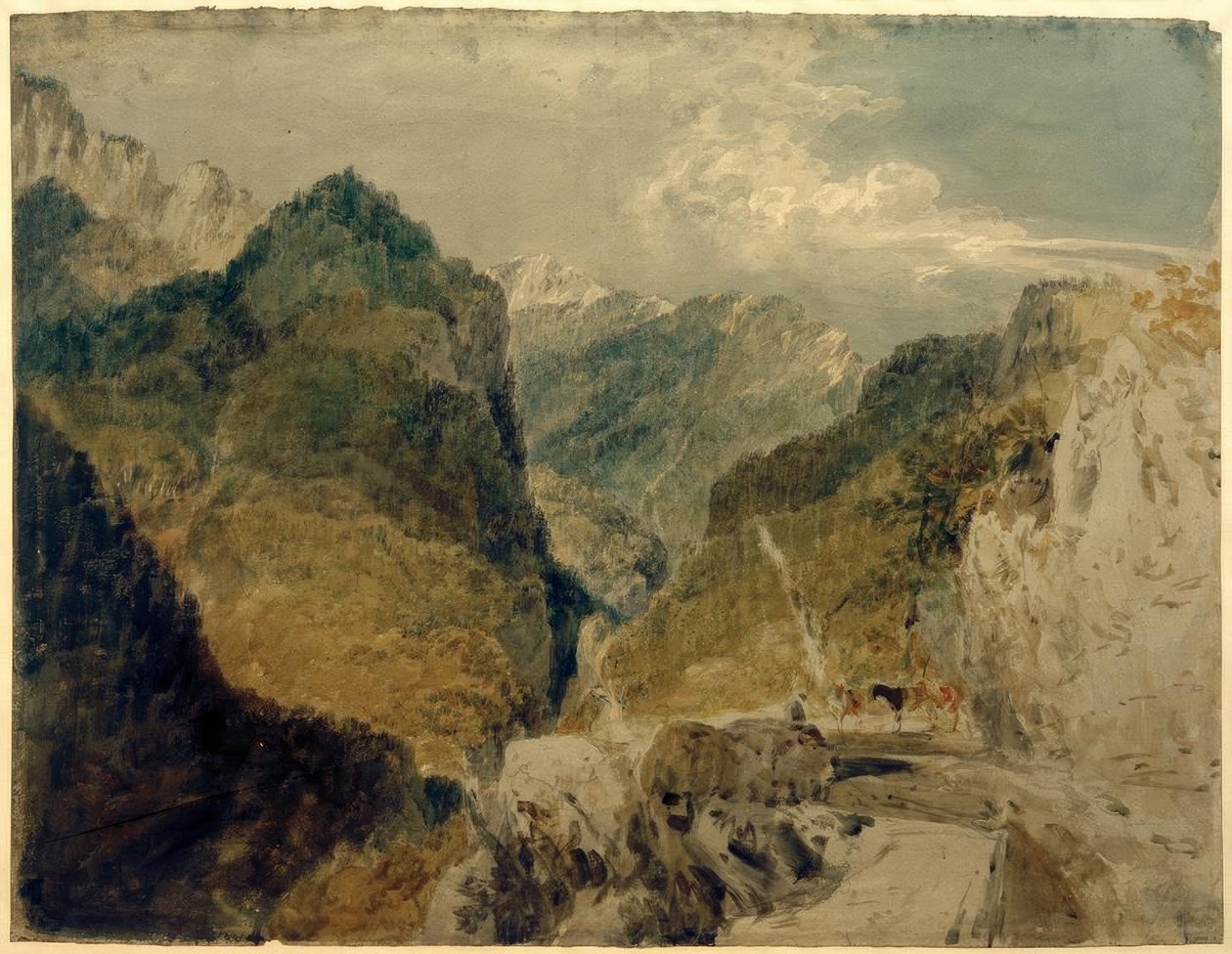 Pic de lOeillette, Gorges du Guiers Mort, pohled zpět na St Laurent du Pont od Joseph Mallord William Turner
