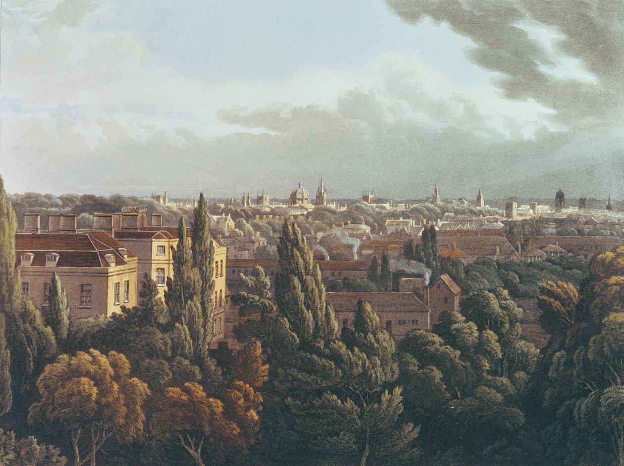 Pohled na Oxford z galerie v observatoři, ryl J. Bluck, 1. července 1814 (barevná rytina) od Joseph Mallord William Turner