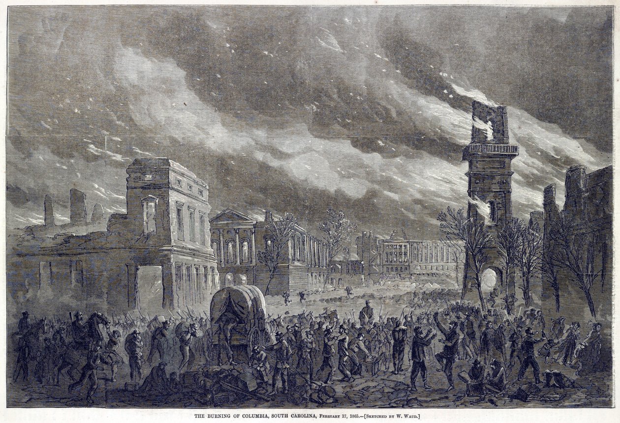 The Burning of Columbia, South Carolina, 17. února 1865, pub. 1865 od William Waud