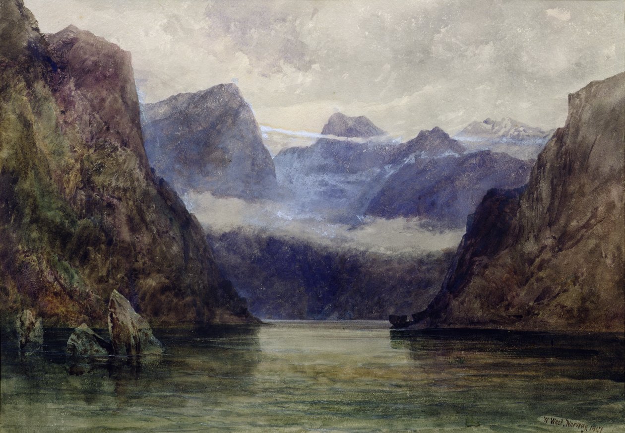 Romsdalský fjord o půlnoci, 1847 od William West
