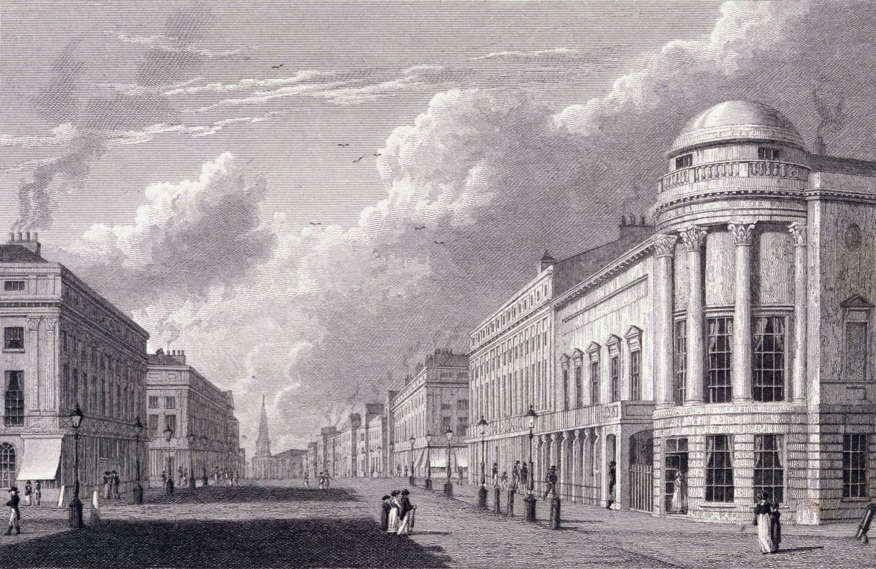 Regent Street, s Argyle Rooms, vyrytý Charles Heath, 1825 od William Westall