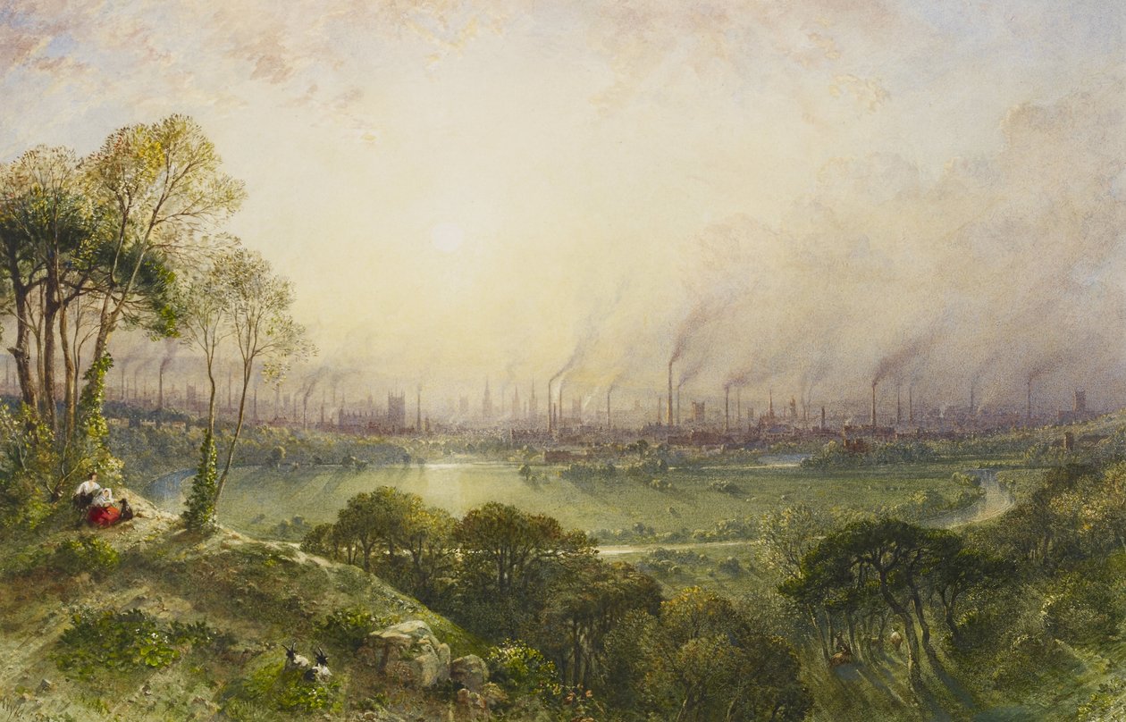 Manchester z Kersal Moor, s venkovskými postavami a kozami od William Wyld
