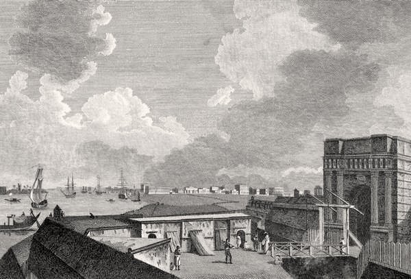 Pohled na Kalkatu z pevnosti Fort William, vyryl J. Eastgate od William after Hodges