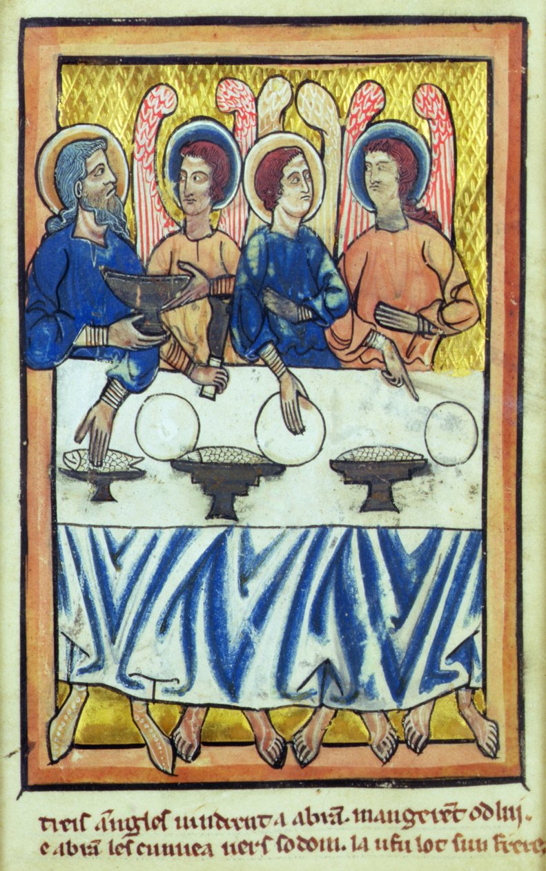 Abraham a tři andělé, z knihy Bible Pictures, c.1250 od William de Brailes  