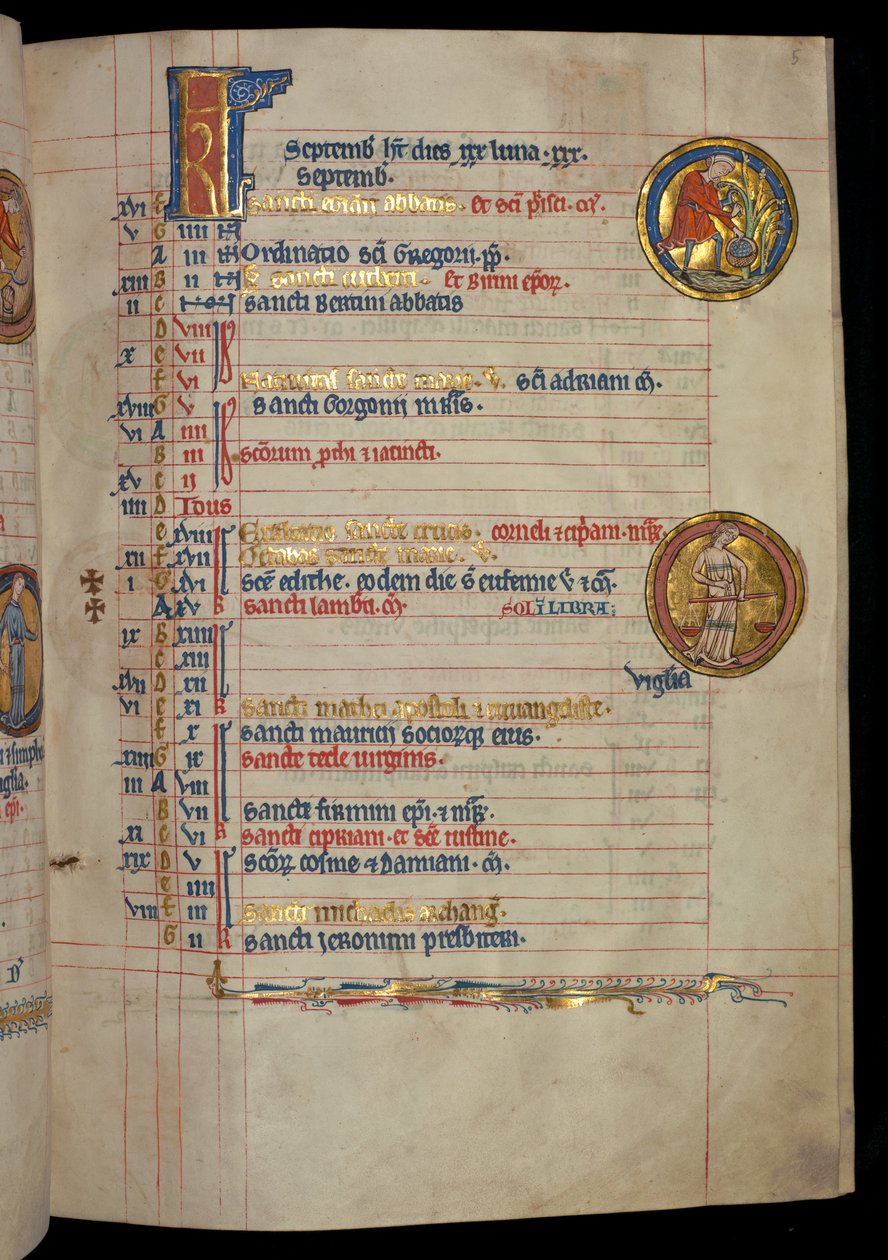 Ms 322 f.5r, září, muž sbírající ovoce, ilustrace z 