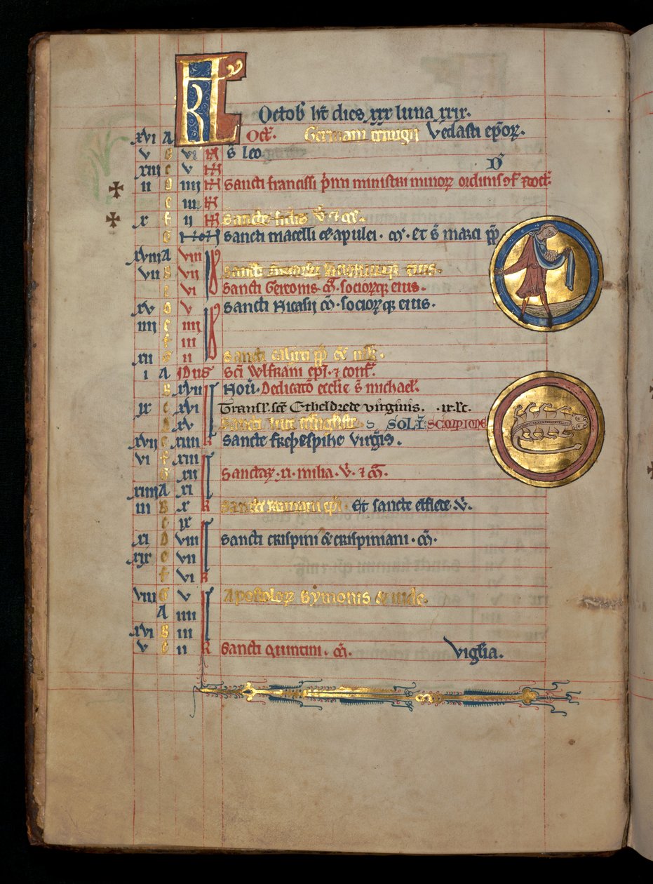 Ms 322 f.5v, říjen, muž seje, ilustrace z "De Brailes Psalter", kolem roku 1250. od William de Brailes  