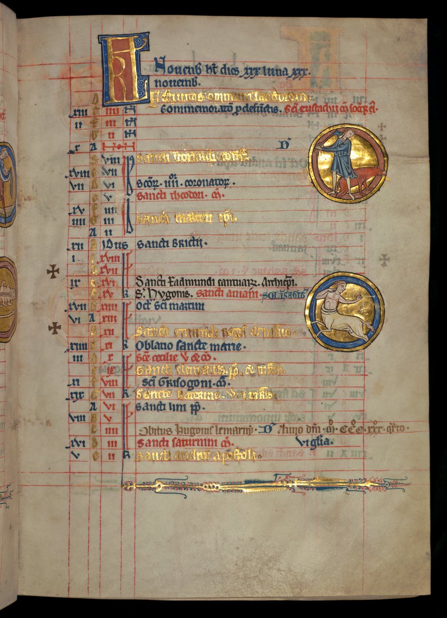 Ms 322 f.6r, listopad, muž porážející prase, ilustrace z 