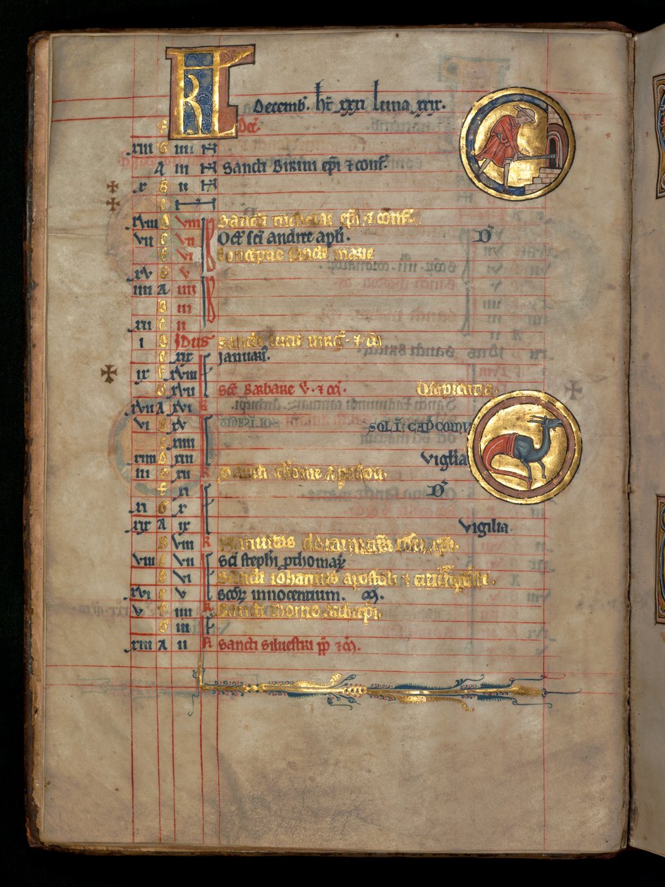Ms 322 f.6v, prosinec, muž vkládající chléb do pece, ilustrace z "De Brailes Psalter", kolem roku 1250. od William de Brailes  