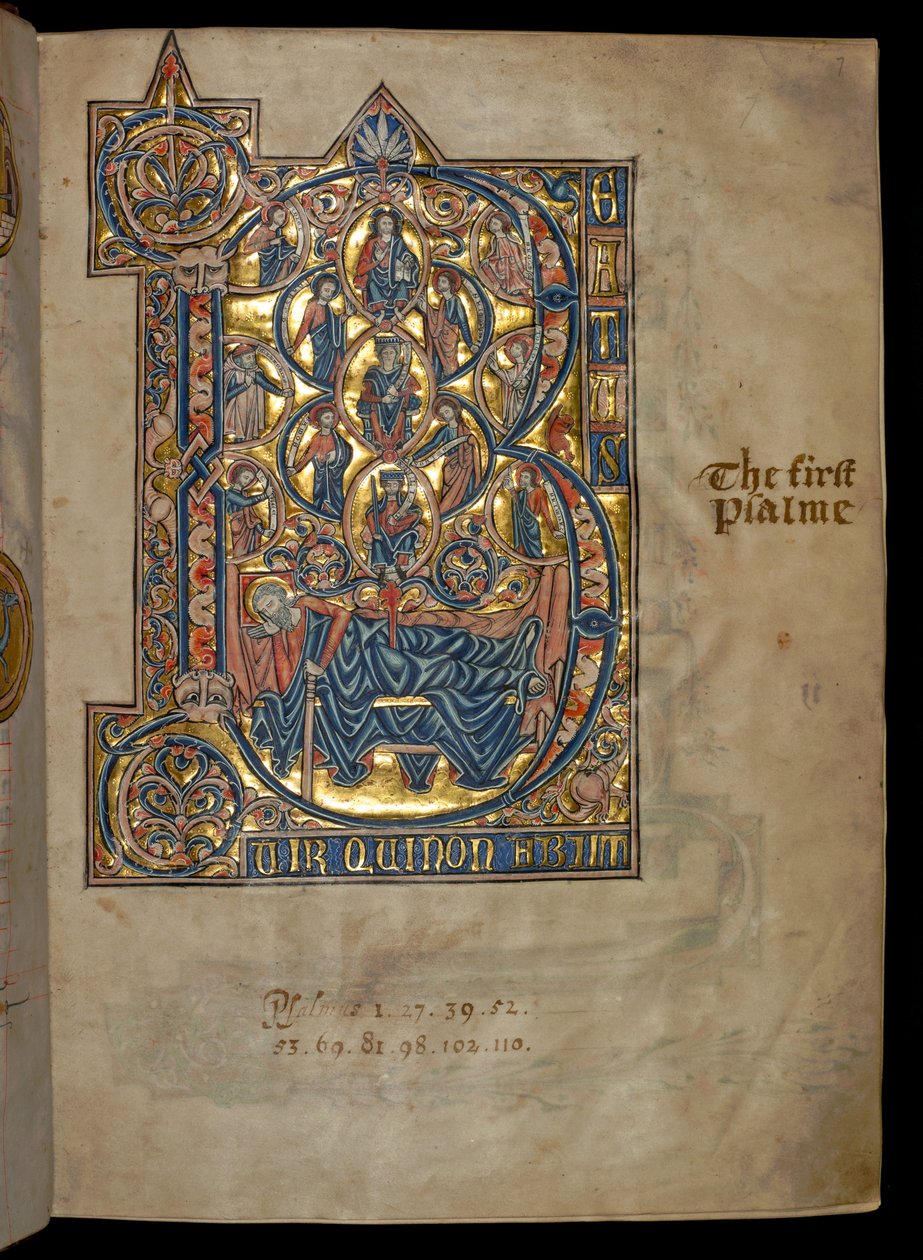 Ms 322 f.7r, Žalm 1, iniciála B, Strom Jesse, ilustrace z "De Braile Psalter", asi 1250. od William de Brailes  