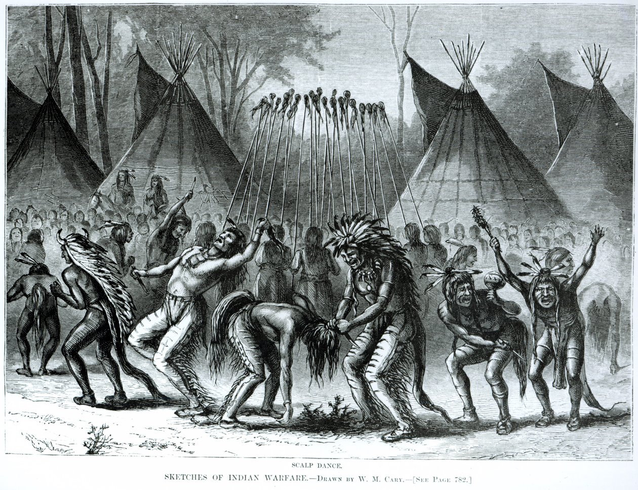 Skalpový tanec z filmu „Sketches of Indian Warfare“ od William de la Montagne Cary