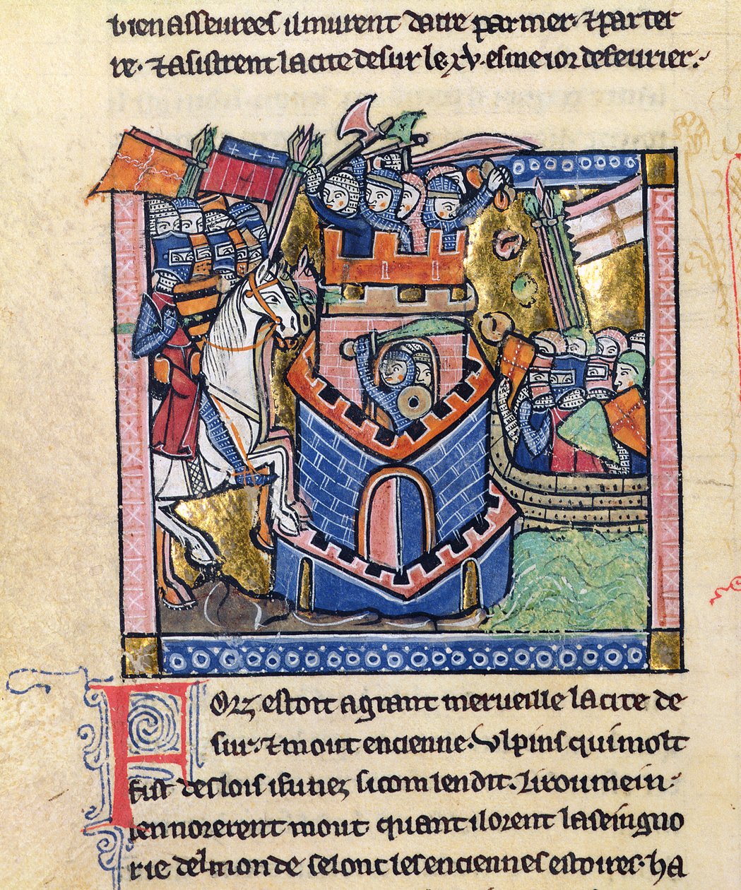 Fr 2630 f.111v Pneumatika je blokována benátskou flotilou a obléhána křižáckým rytířstvem, z Estoire d