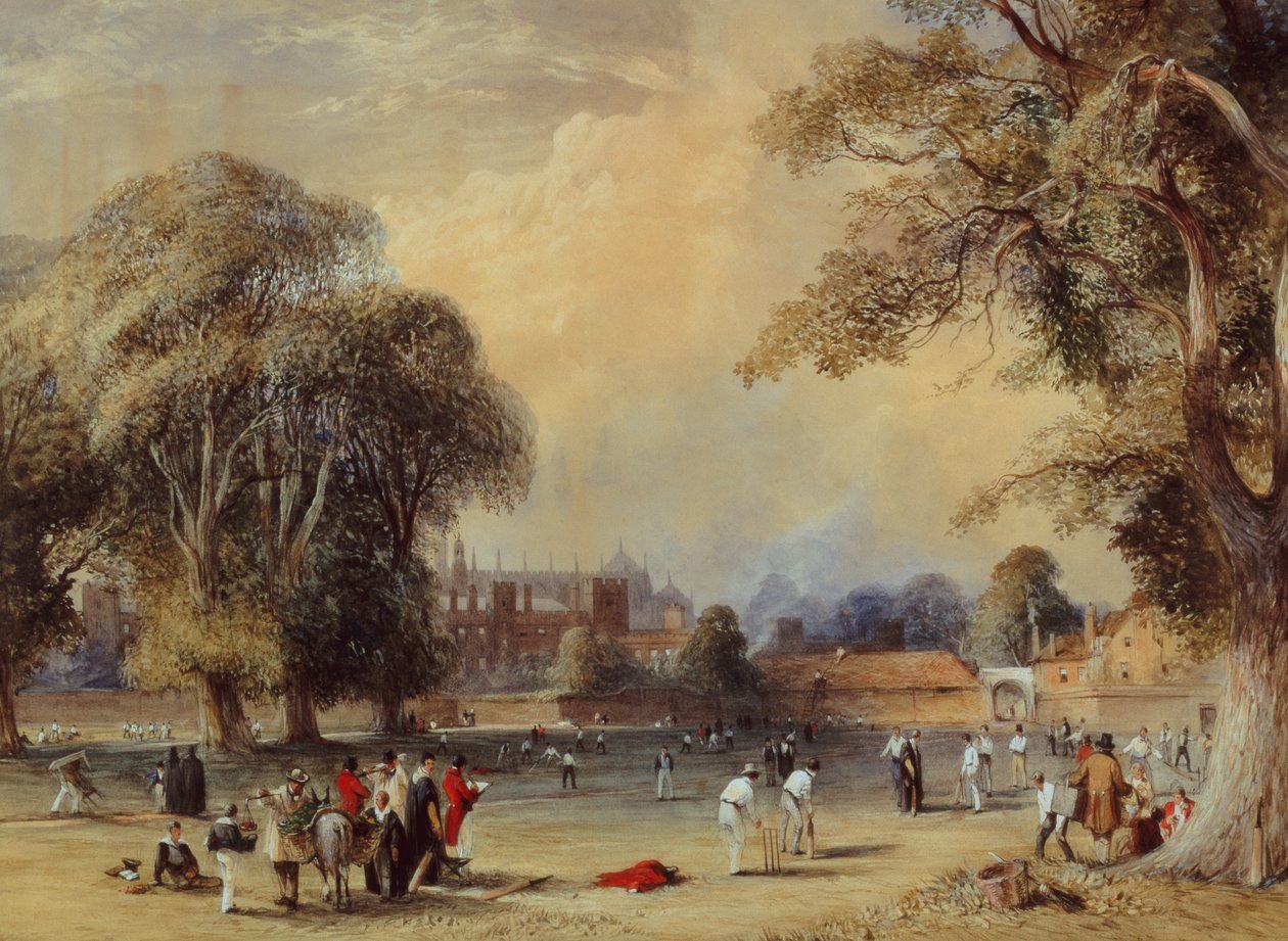 Kriket na College Field, cca 1835 (akvarel) od William  Evans