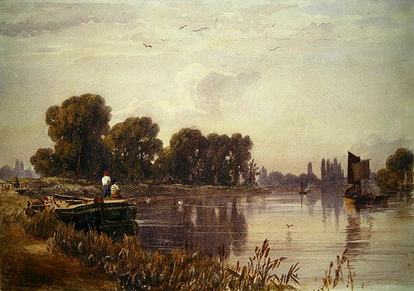 Krajina s řekou (akvarel na papíře) od William  Evans