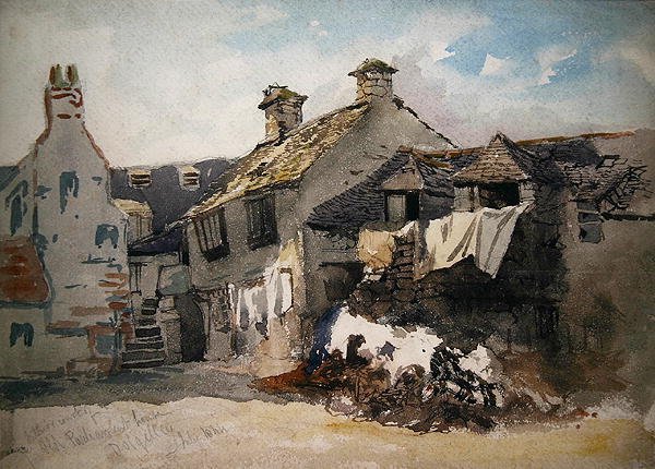 Vnitřní soud ve staré budově parlamentu, Dolgelley, Severní Wales (akvarel na papíře) od William Evans