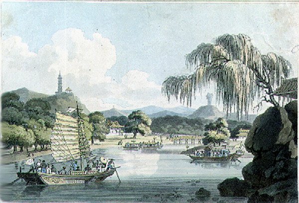 Pohled na východní stranu císařského parku v Geholu, deska 4 z knihy Johna Barrowa "Travels in China", vyryl Thomas Medland (1755-1823) 1804 (akvatinta) od William (after) Alexander