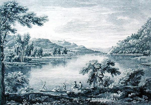 Pohled na Hawswater, jezero poblíž Bantonu ve Westmorelandu, leptané a ryté Chatelinem a Mullerem (rytina) od William (after) Bellers