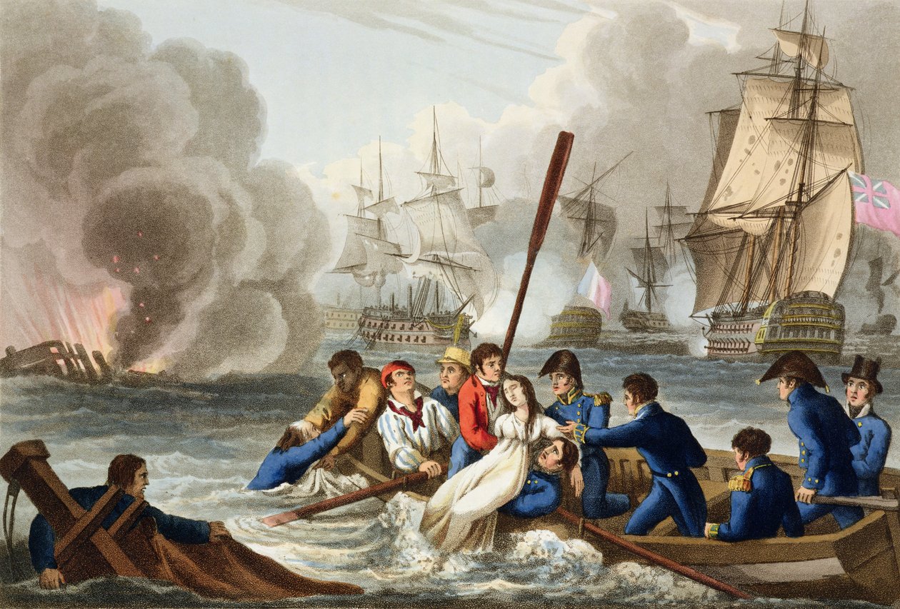 Anekdota o bitvě u Trafalgaru, vyrytá Matthewem Dubourgem (fl. 1813-20) z 