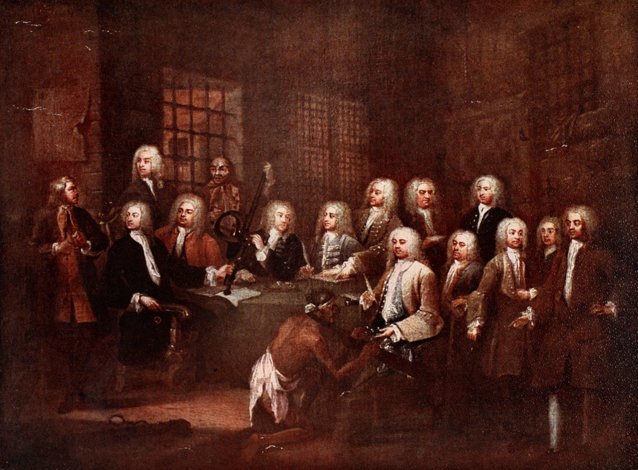 Výbor Dolní sněmovny ve věznici Fleet od William (after) Hogarth
