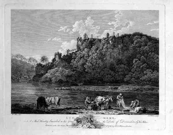 Pohled na hrad Lismore, hrabství Waterford, Irsko, vyryl Thomas Milton (1743-1827) 1786 (rytina) od William (after) Pars