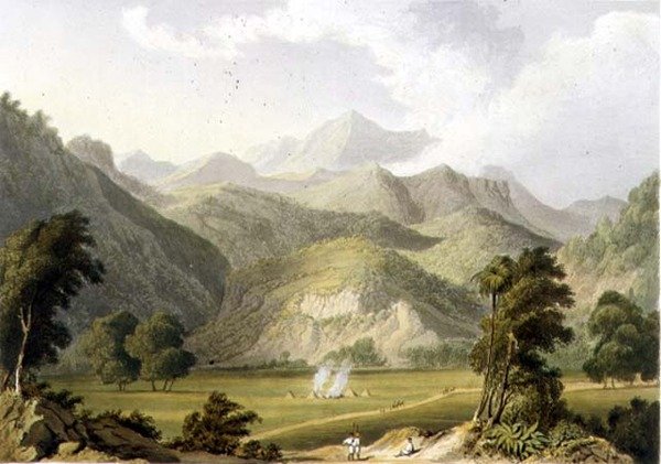 Přístup k Bore Ghaut, z obrazu podplukovníka Johnsona, vyryl T. Fielding a koloroval J. B. Hogarth (litho) od William (after) Westall