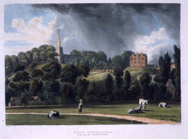 Harrow Church and School z blízkosti Cricket Grounds, z 