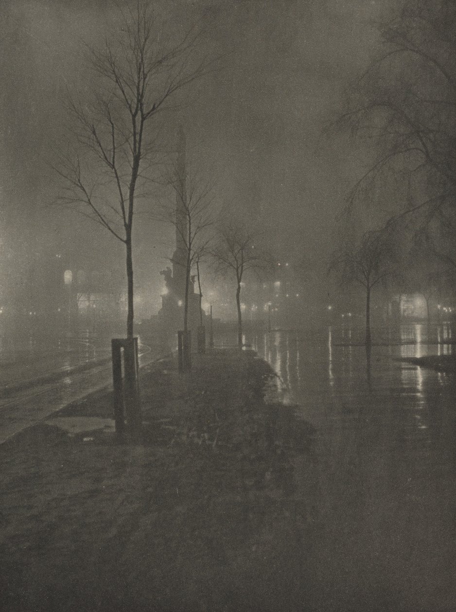 Mokrá noc, Columbus Circle, New York, asi 1925 (foto) od William A. Fraser