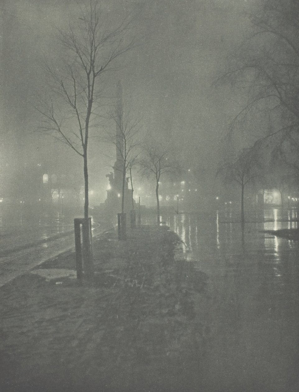 Mokrá noc, Columbus Circle, New York, c. 1897. od William A. Fraser