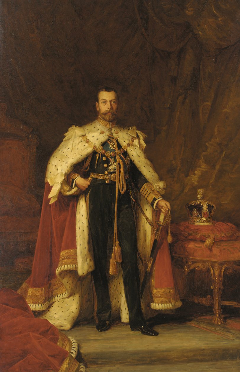 Korunovační portrét krále Jiřího V. podle sira Luka Fildese (olej na plátně) od William A. Menzies