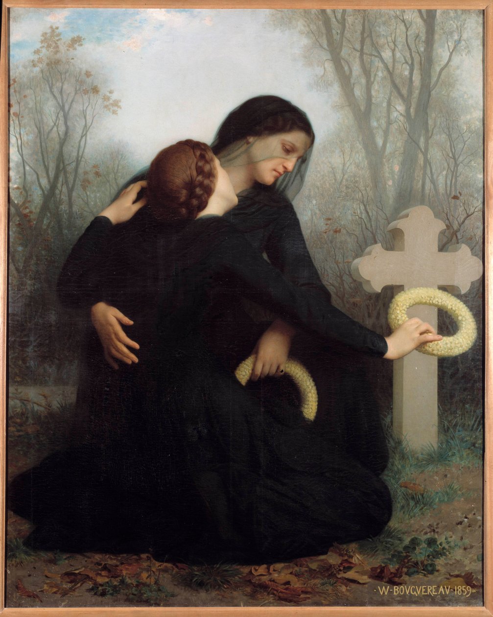 Den mrtvých Matka a dcera před hrobem zesnulého otce a manžela (?). Obraz Williama Adolphe Bouguereaua (1825-1905) Sun. 1,20 x 1,47 m. Bordeaux. Muzeum výtvarných umění od William Adolphe Bouguereau
