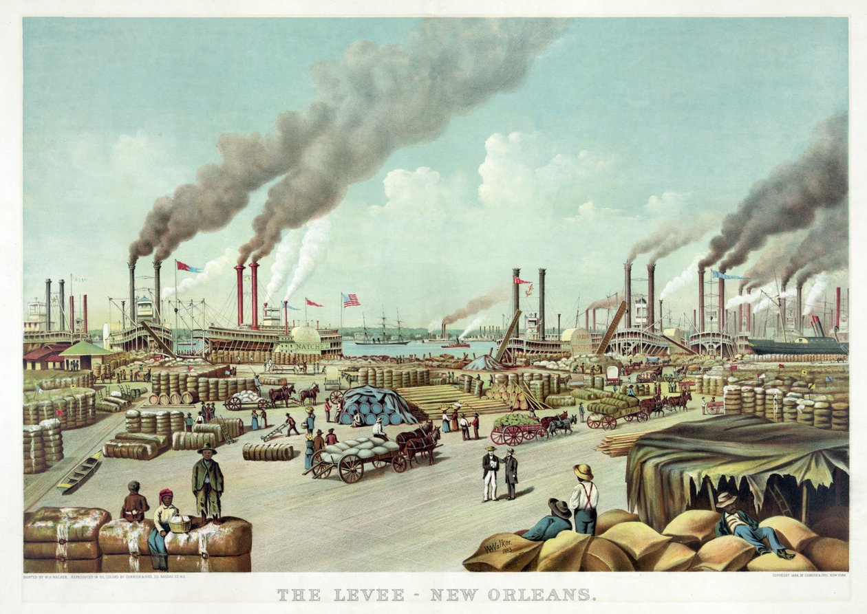 The Levee, New Orleans, hospoda. Currier & Ives od William Aiken Walker