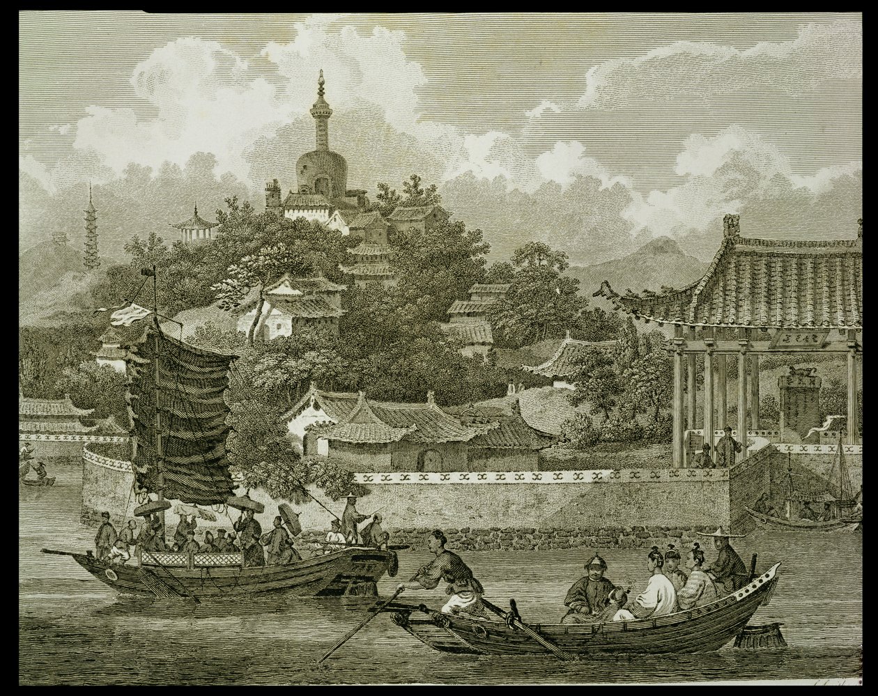 Pohled do zahrad císařského paláce, Peking, detail, ryl Samuel Smith, hospoda. G. Nicol, 1796 od William Alexander