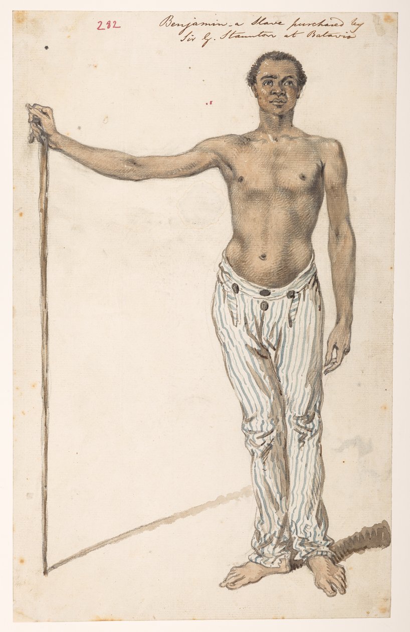 Benjamin - a Slave zakoupený Sirem G. Stauntonem v Batavia.‘Album 278 kreseb krajin, pobřeží, kostýmů a každodenního života vytvořených během velvyslanectví lorda Macartneyho u císaře Číny. Mezi 1792 a 1794. Umělci: Alexander, William (1767- od William Alexander