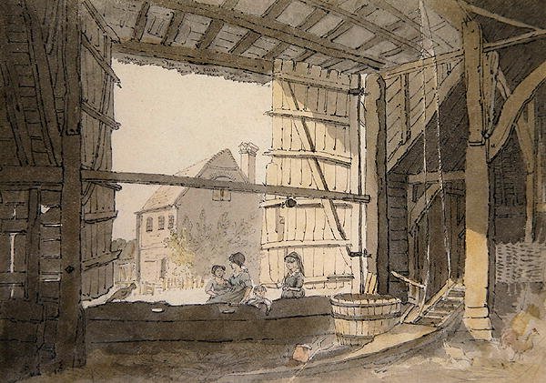 Figurky ve stodole ve vchodu do Parsonage House, poblíž Addington, Kent (tužka a akvarel na papíře) od William Alexander