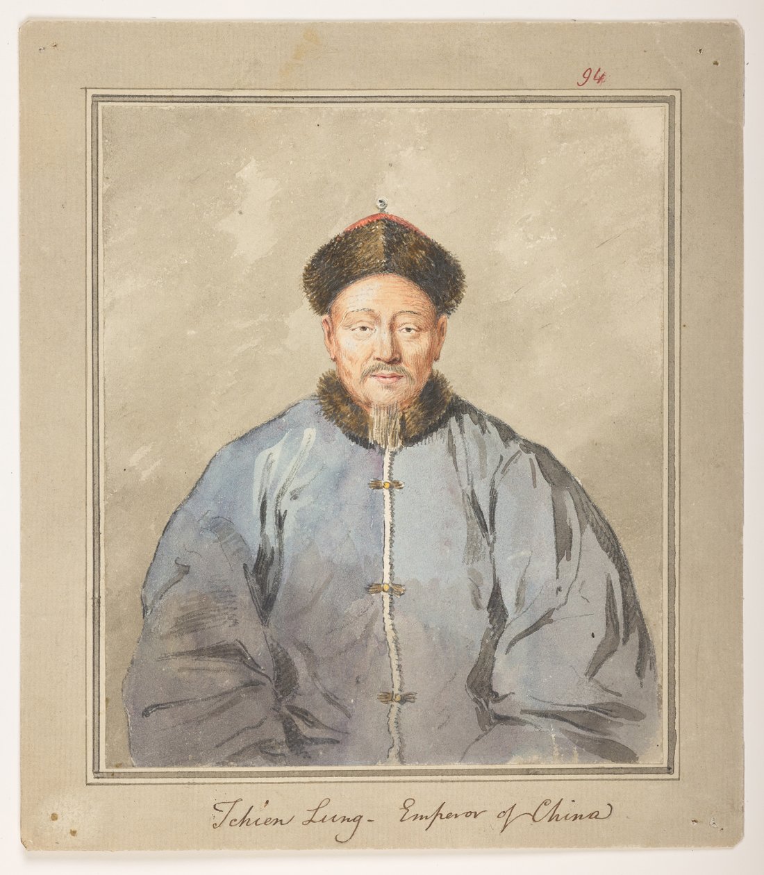 WD 959 sekce 1 f.94, Chien Lung, čínský císař, c1793. Portrét čínského císaře Čchien-lunga v kožešinové čepici a kožešinově lemované bundě. od William Alexander