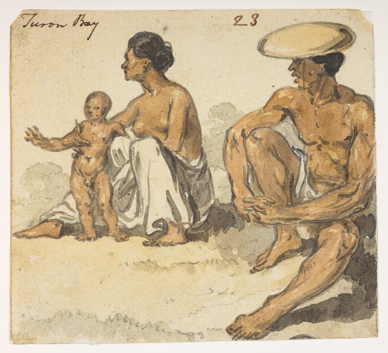 f.4 23 Man, woman and child of ‘Turon Bay.’  from an Album of 372 drawings of landscapes, coastlines, costumes and everyday life made during Lord Macartney