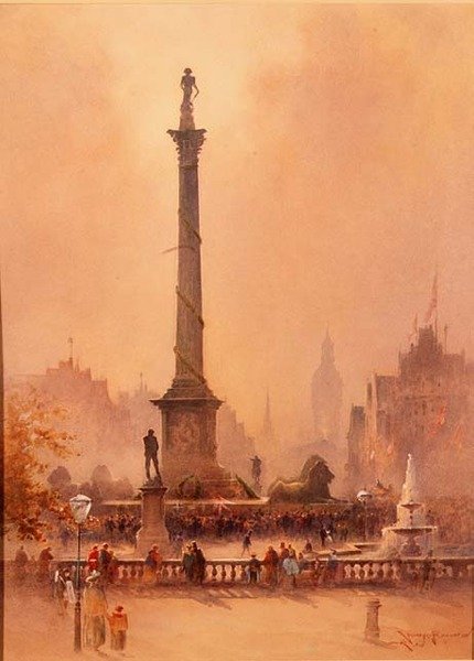 Oslava Trafalgarského dne, Trafalgarské náměstí (akvarel na papíře) od William Allister Macdonald