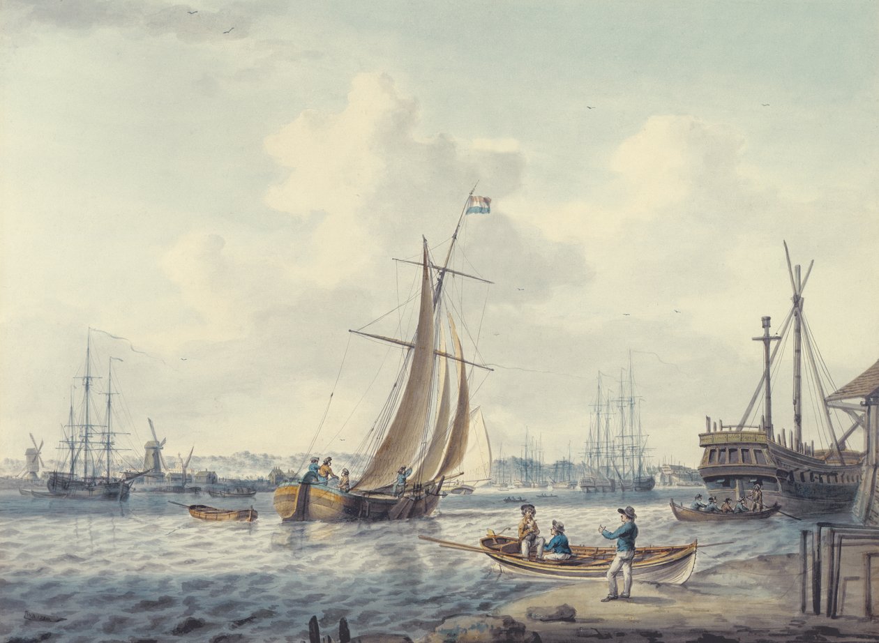 Pohled na Greenwich a Deptford ukazující Royal Naval College a Royal Dockyard, 1789 (wc) od William Anderson