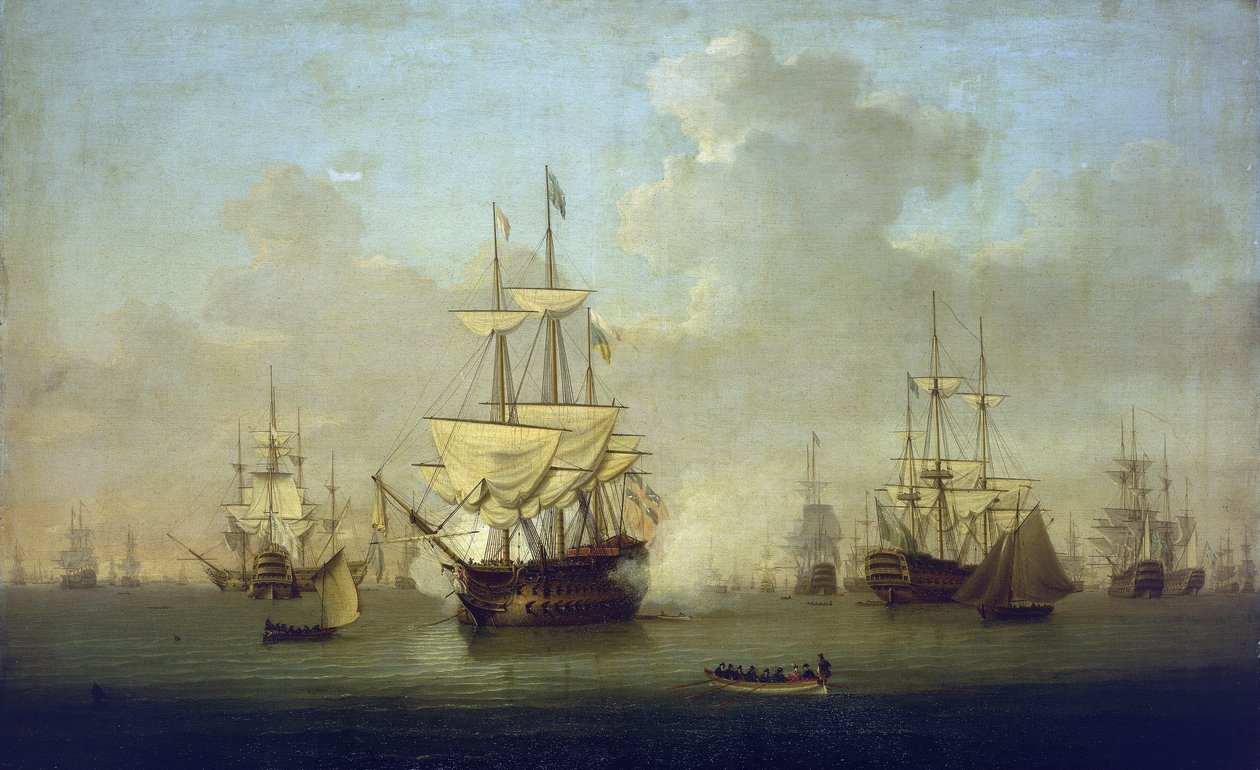Queen Charlotte, nová válečná loď se 104 děly, ve Spitheadu (Anglie) 1790, v předvečer francouzských revolučních válek (1793-1802). od William Anderson
