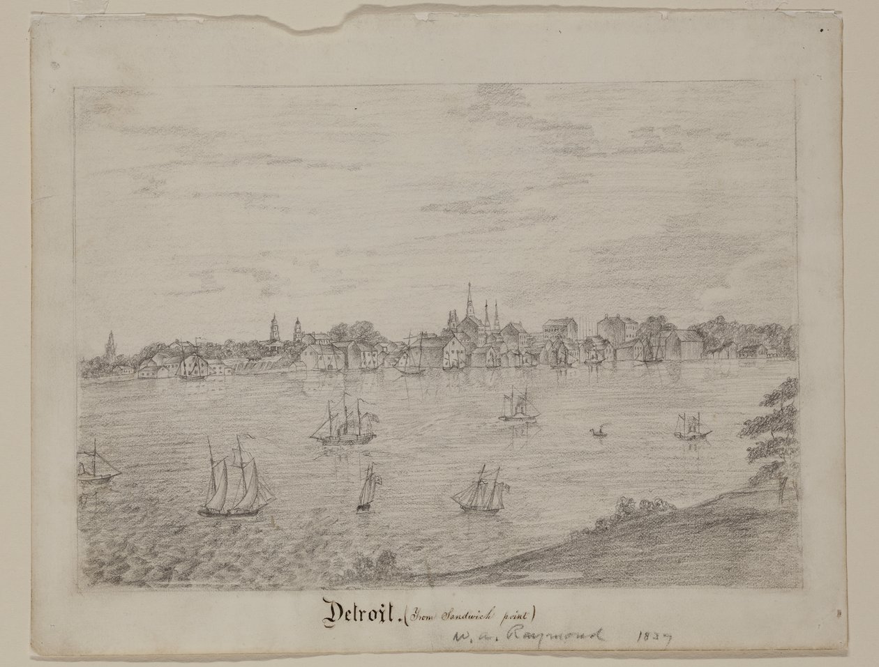Detroit, cca 1837 (grafitová tužka na bílém tkaném papíře) od William Asa Raymond