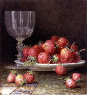 Jahody a sklenice (akvarel) od William B. Hough
