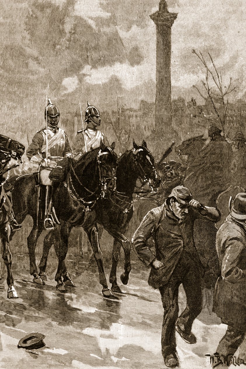 Krvavá neděle: Záchranáři drží Trafalgarské náměstí, 1887, ilustrace z 
