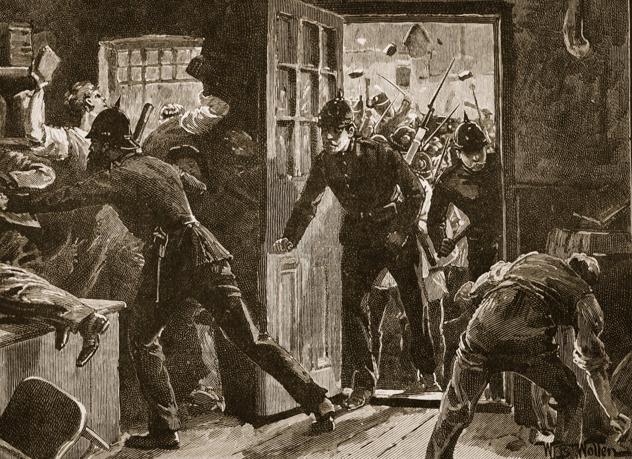 Boj u Ennis mezi National Leaguers a policií, 1886, ilustrace z 